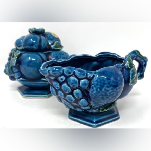 Vintage Mid- Century Inarco Japan Ceramic Mood Indigo Cream And Sugar Set - Picture 1 of 12